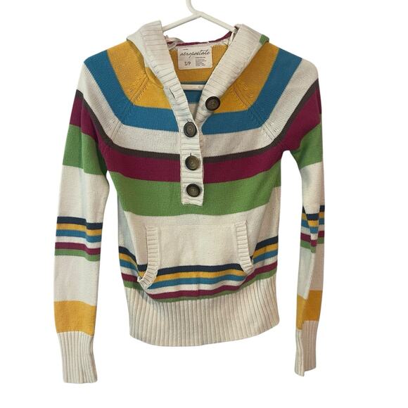 VTG Y2K Aeropostale Striped Cardigan Sweater Hooded Small Bella Swan Grunge - Picture 3 of 6